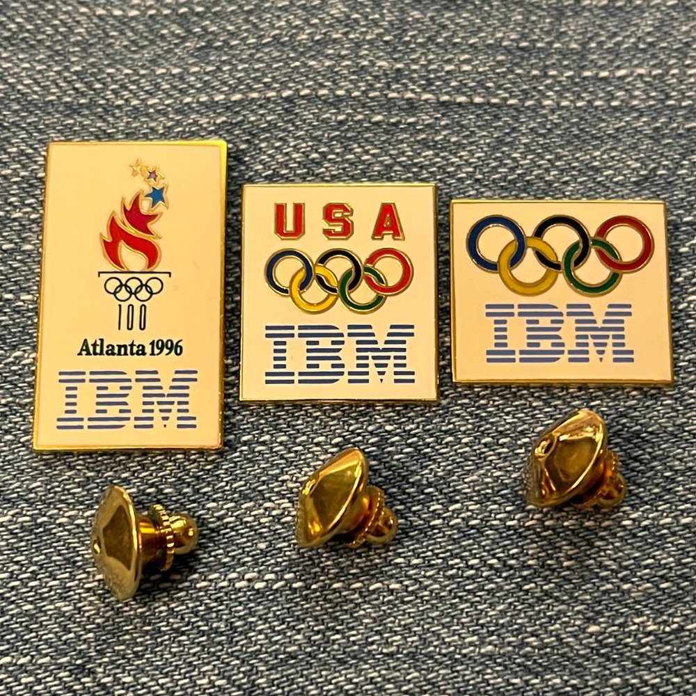 Set Lot of 3 IBM Olympic Pin Badges ~ 1996 Atlanta Summer Games